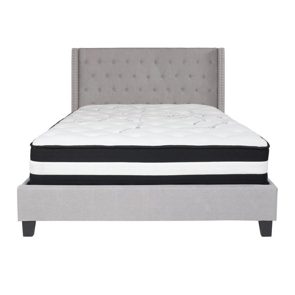 Flash Furniture Riverdale Queen Size Tufted Upholstered Platform Bed with Pocket Spring Mattress