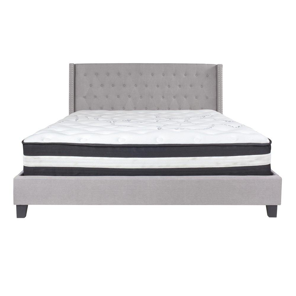 Flash Furniture Riverdale King Size Tufted Upholstered Platform Bed with Pocket Spring Mattress