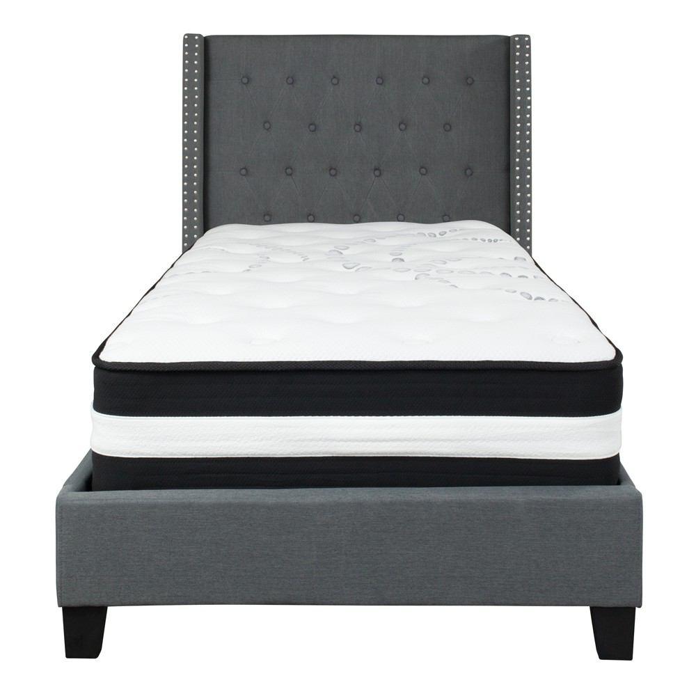 Flash Furniture Riverdale Twin Size Tufted Upholstered Platform Bed with Pocket Spring Mattress