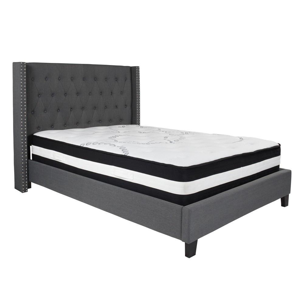 Flash Furniture Riverdale Full Size Tufted Upholstered Platform Bed with Pocket Spring Mattress