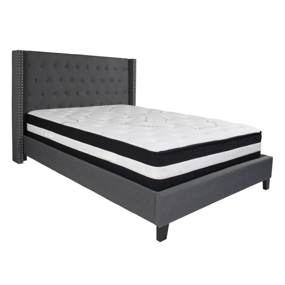 Flash Furniture Riverdale Queen Size Tufted Upholstered Platform Bed with Pocket Spring Mattress