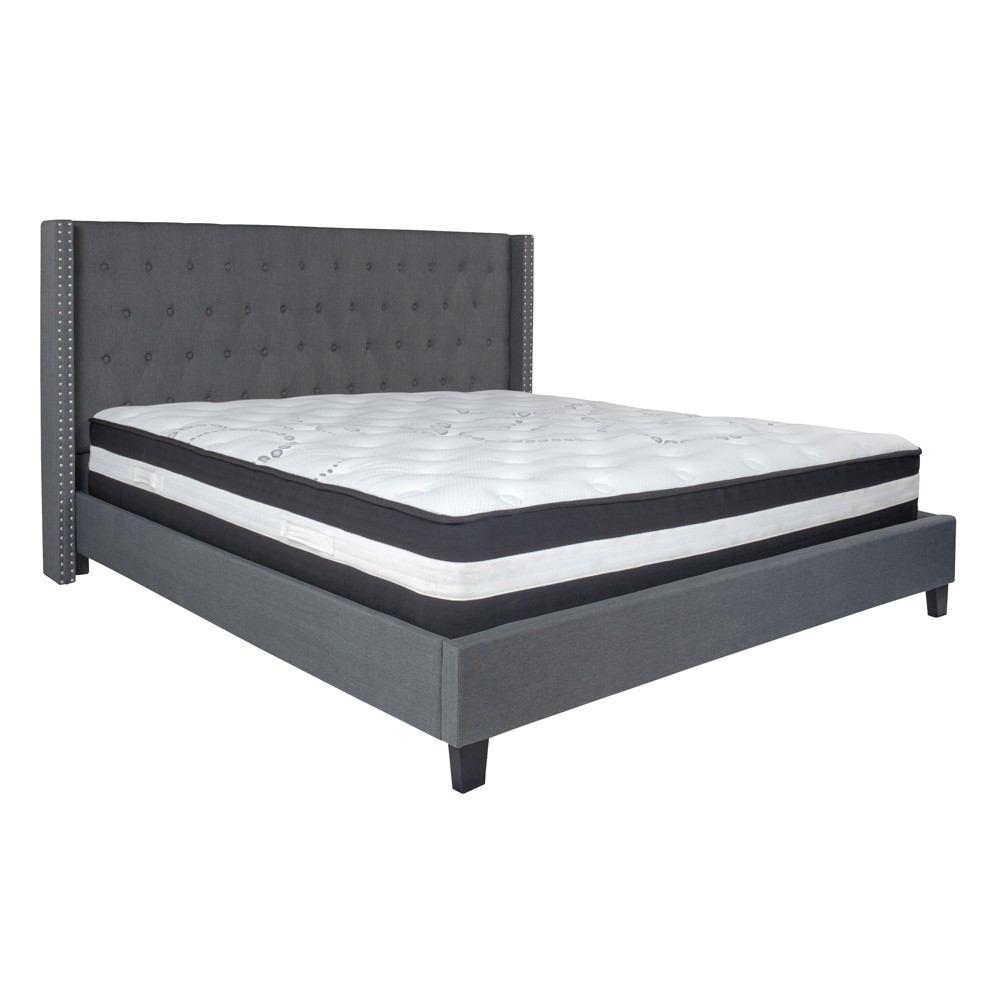 Flash Furniture Riverdale King Size Tufted Upholstered Platform Bed with Pocket Spring Mattress