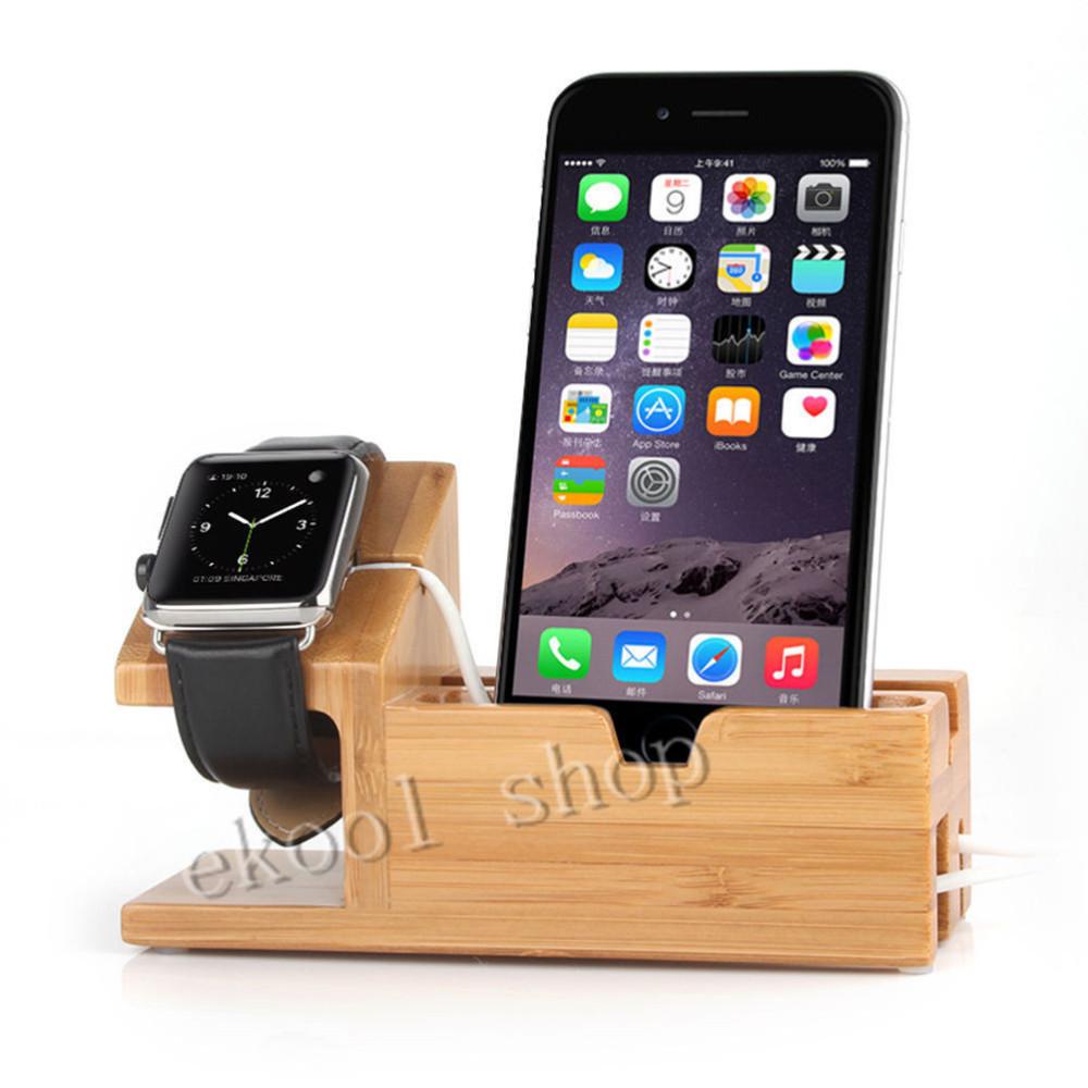 Genuine Bamboo Charging Dock Charger Station Desk Stand Holder for Apple Watch for iPhone 6 6S and Plus with 3 USB Ports Men's Accessories, Modish Store, - Modish Store
