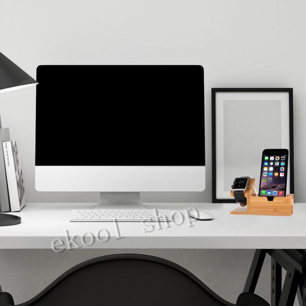 Genuine Bamboo Charging Dock Charger Station Desk Stand Holder for Apple Watch for iPhone 6 6S and Plus with 3 USB Ports Men's Accessories, Modish Store, - Modish Store