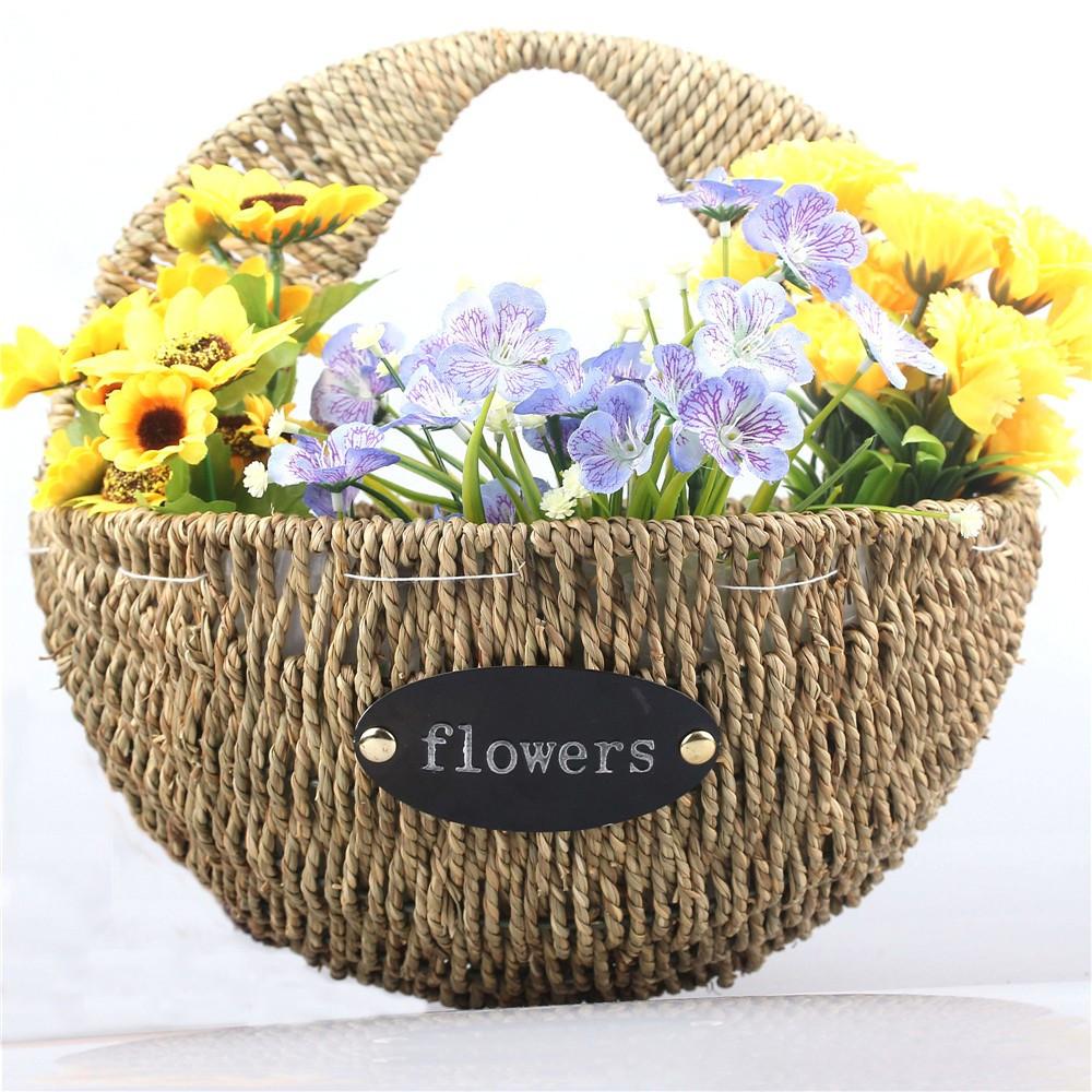 NCYP Flower Basket Wall Hanging Iron Straw Woven Flower Pot Planter Garden Decor Large Bins, Baskets & Buckets, Modish Store, - Modish Store