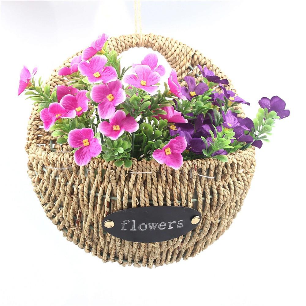 NCYP Flower Basket Wall Hanging Iron Straw Woven Flower Pot Planter Garden Decor Large Bins, Baskets & Buckets, Modish Store, - Modish Store