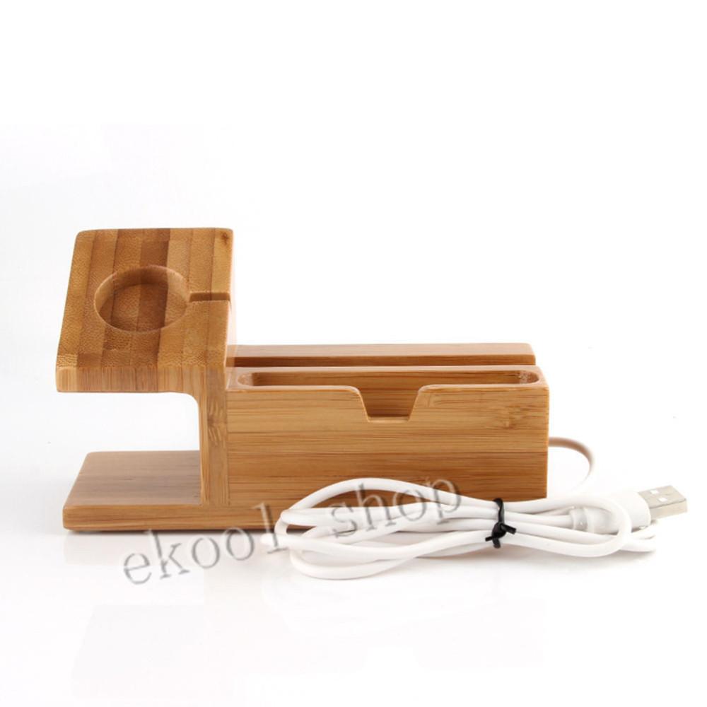 Genuine Bamboo Charging Dock Charger Station Desk Stand Holder for Apple Watch for iPhone 6 6S and Plus with 3 USB Ports Men's Accessories, Modish Store, - Modish Store