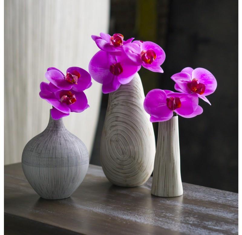 Gold Leaf Design Group Contour Cone Vase With Fuchsia Phalaenopsis Orchids - Set Of 2