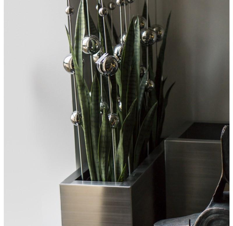 Gold Leaf Design Group Stainless Ball Sway And Sansevieria In Stainless Rectangle Planter