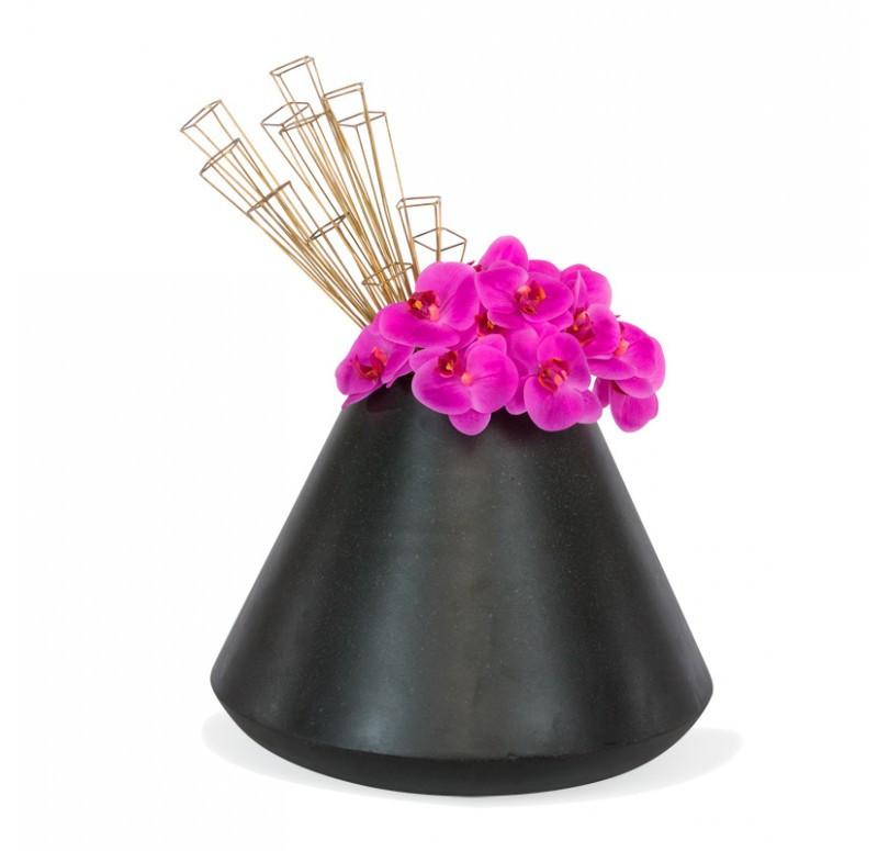 Gold Leaf Design Group Fuchsia Orchids And Wire Crystals In Volcano Planter