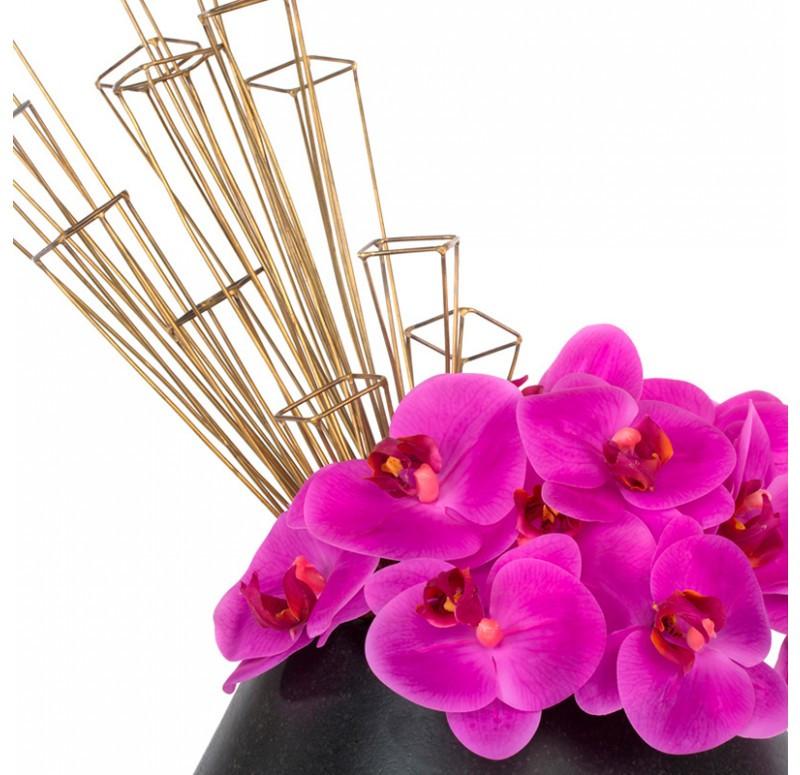 Gold Leaf Design Group Fuchsia Orchids And Wire Crystals In Volcano Planter