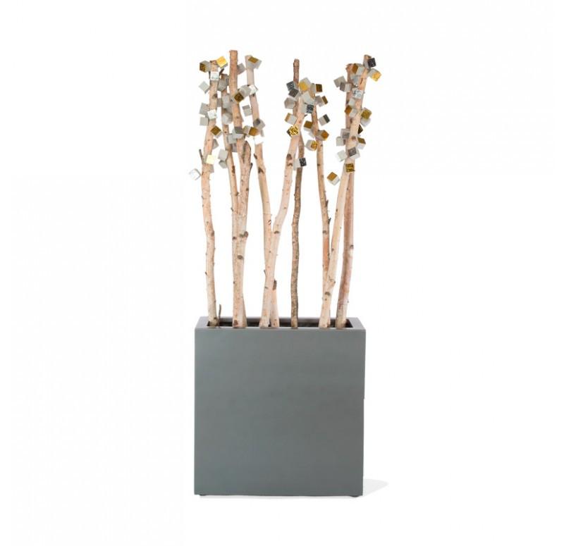 Gold Leaf Design Group Birch Poles With Gold & Silver Cube/ Pivot Wall Play In Pewter Fiberglass Planter