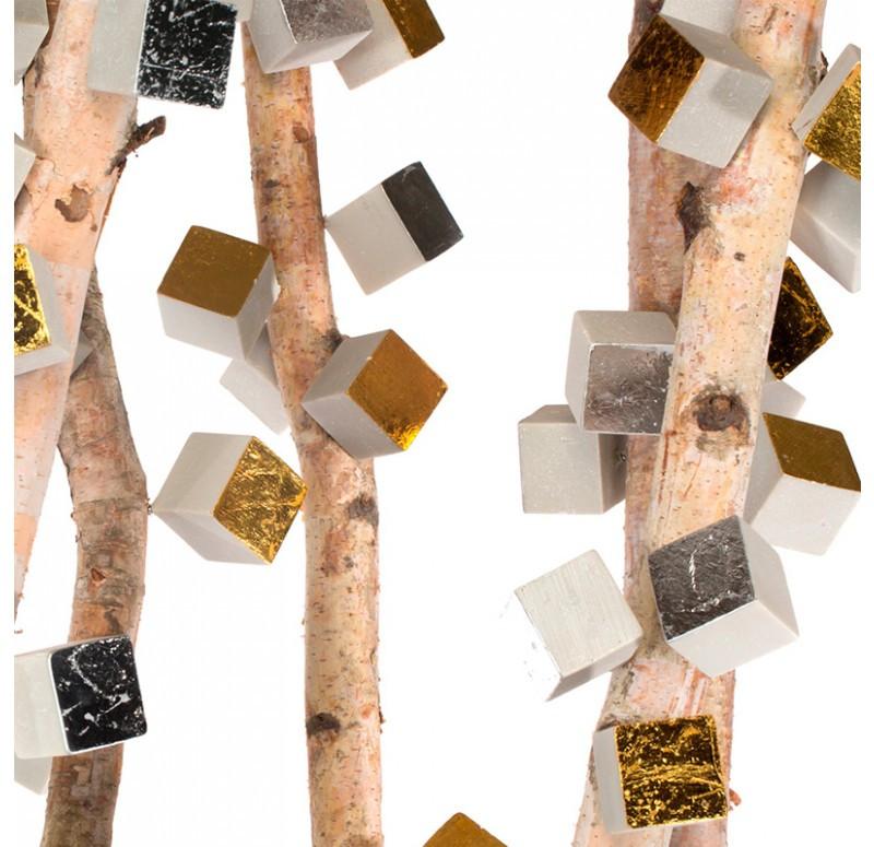 Gold Leaf Design Group Birch Poles With Gold & Silver Cube/ Pivot Wall Play In Pewter Fiberglass Planter