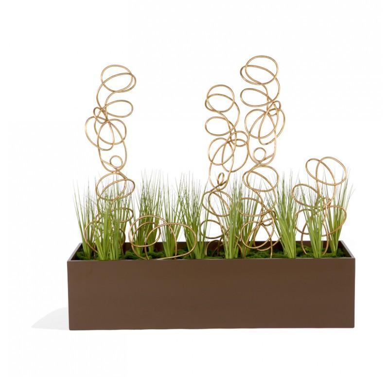 Gold Leaf Design Group Doodle Sculptures And Japanese Grass In Custom Rectangle Planter
