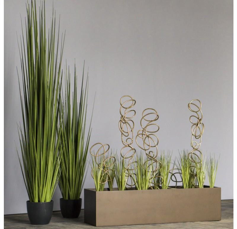 Gold Leaf Design Group Doodle Sculptures And Japanese Grass In Custom Rectangle Planter