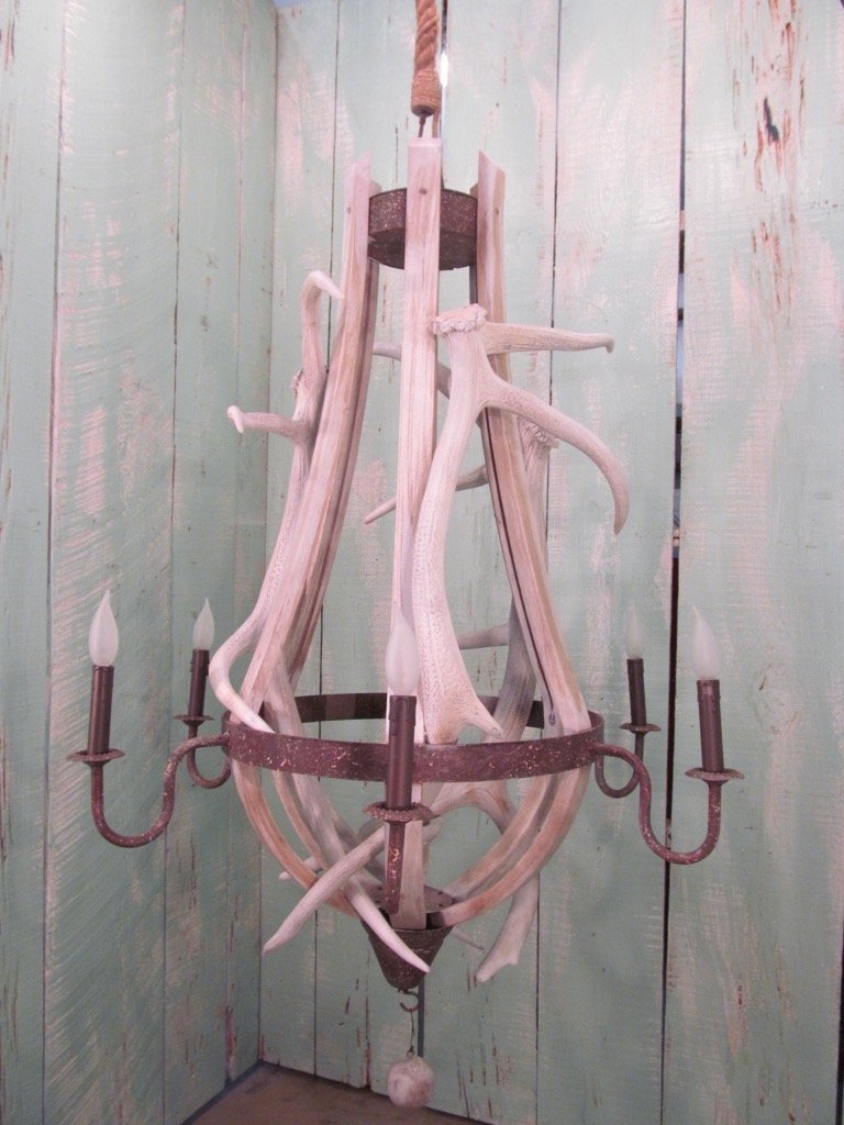 Antlerworx 6 light Tier-Drop 3 Elk/3 Mule Deer Antler Chandelier (AWC-52)