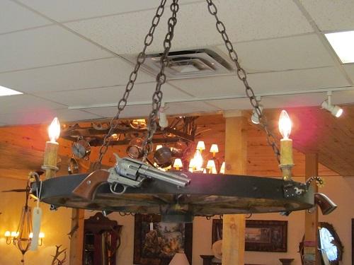 Antlerworx 3 Light Wagon Wheel Pistol Chandelier (3 Pistols)(AWC-68)