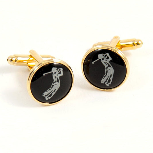 Bey-Berk Golfer Design Gold Plated Cufflinks
