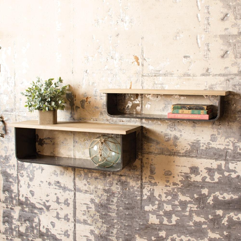 Kalalou Metal And Wood Wall Shelves - Set Of 2