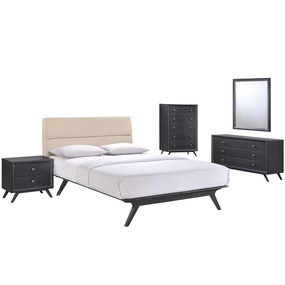 Modway Addison 5 Piece Queen Bedroom Set - Black Beige