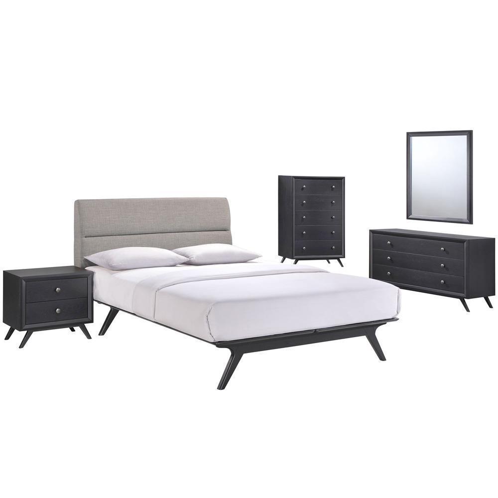 Modway Addison 5 Piece Queen Bedroom Set - Black Gray