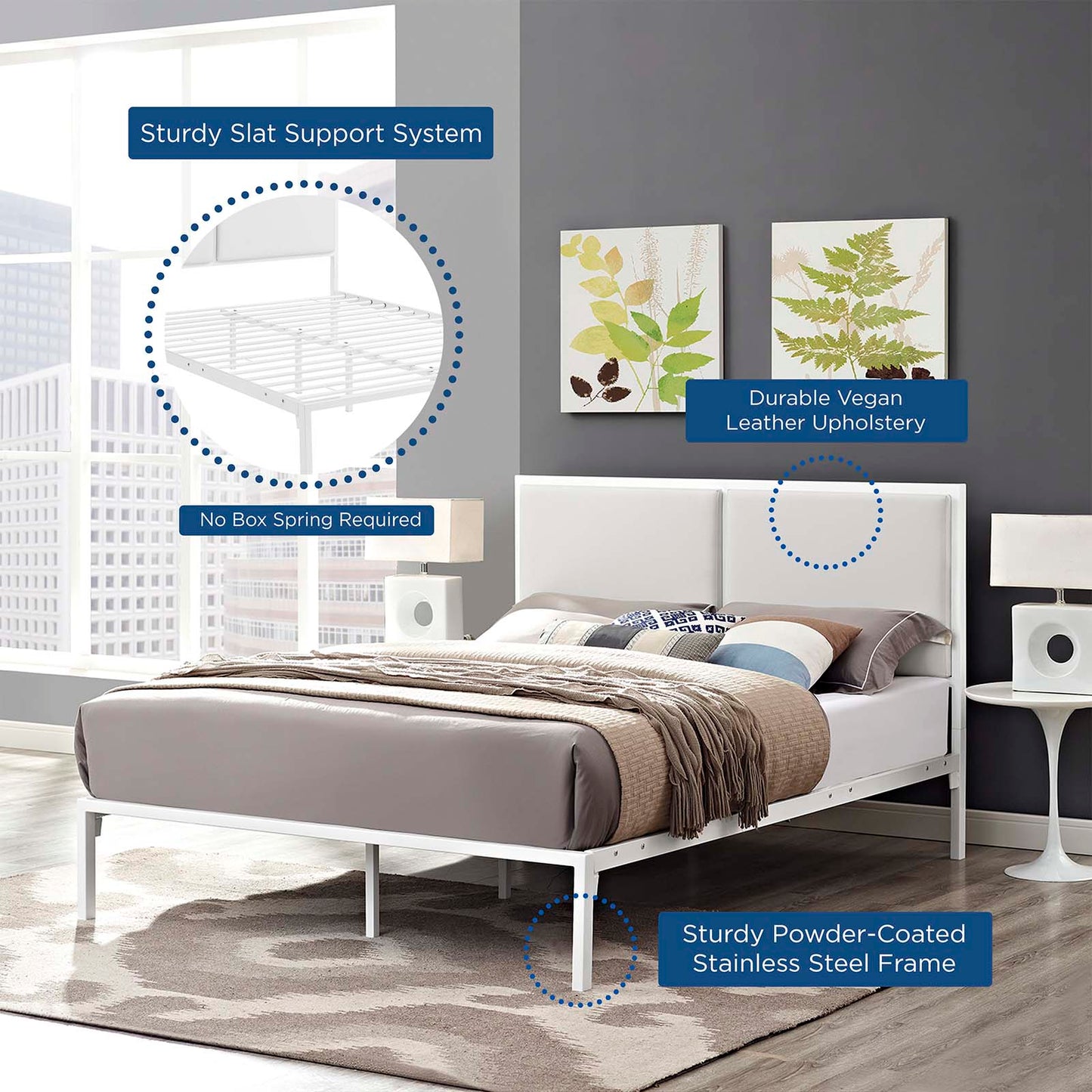 Modway Della King Vinyl Bed - White White | Beds | 