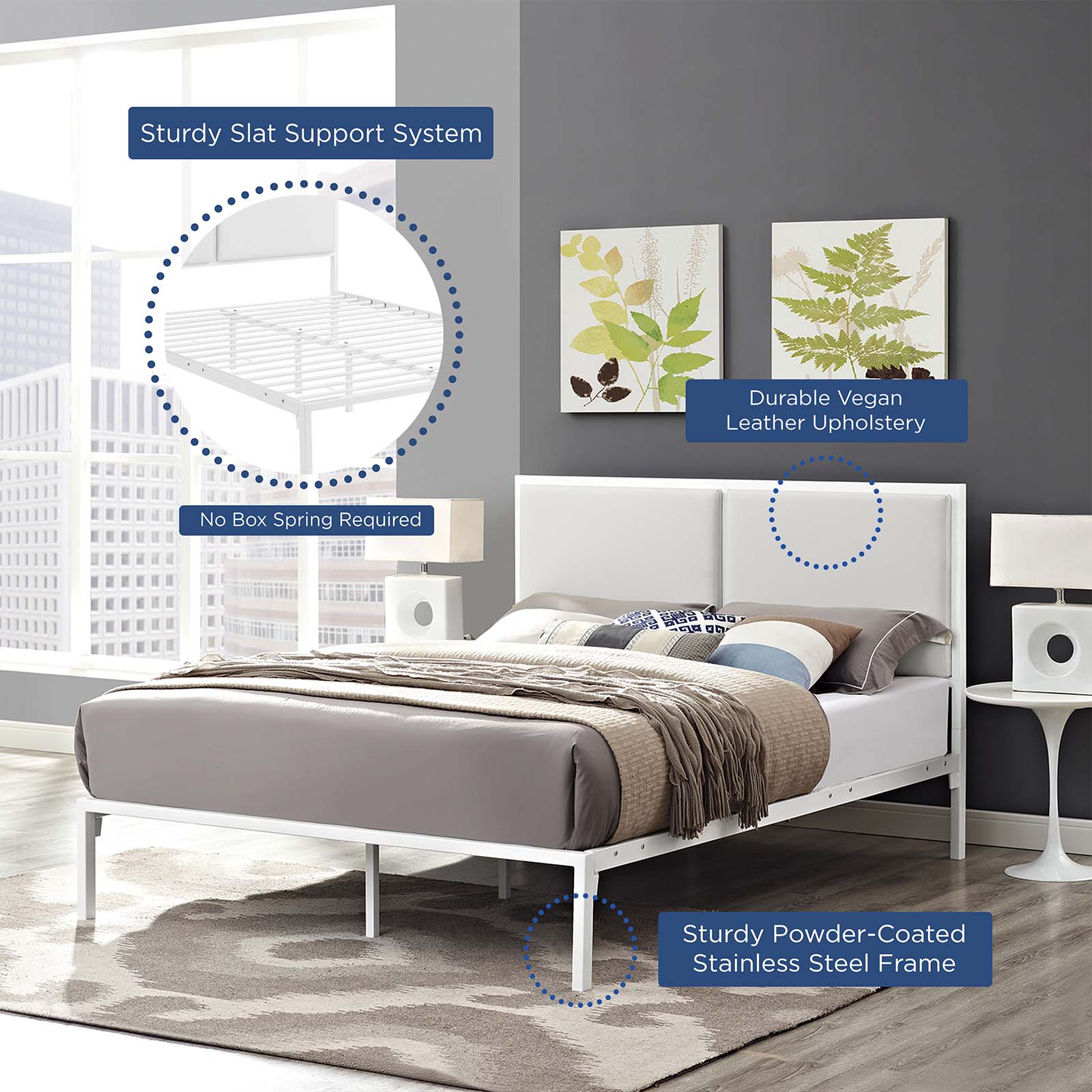 Modway Della King Vinyl Bed - White White | Beds | 