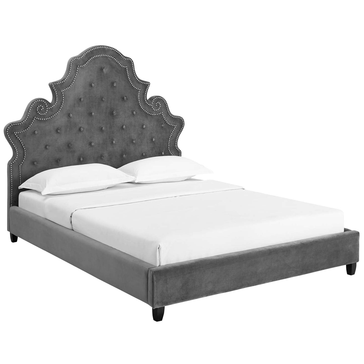 Modway Valentina Queen Tufted Nailhead Performance Velvet Platform Bed | Beds | Modishstore-19