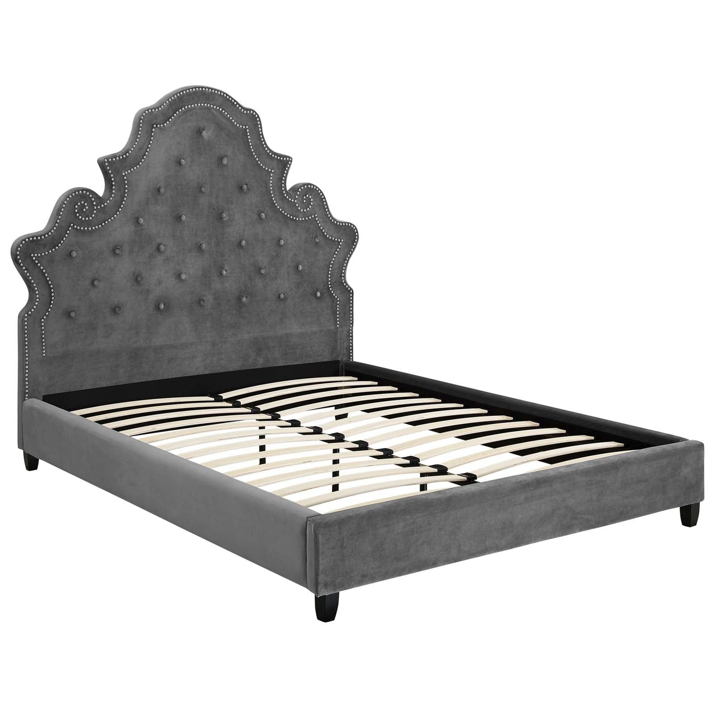 Modway Valentina Queen Tufted Nailhead Performance Velvet Platform Bed | Beds | Modishstore-17