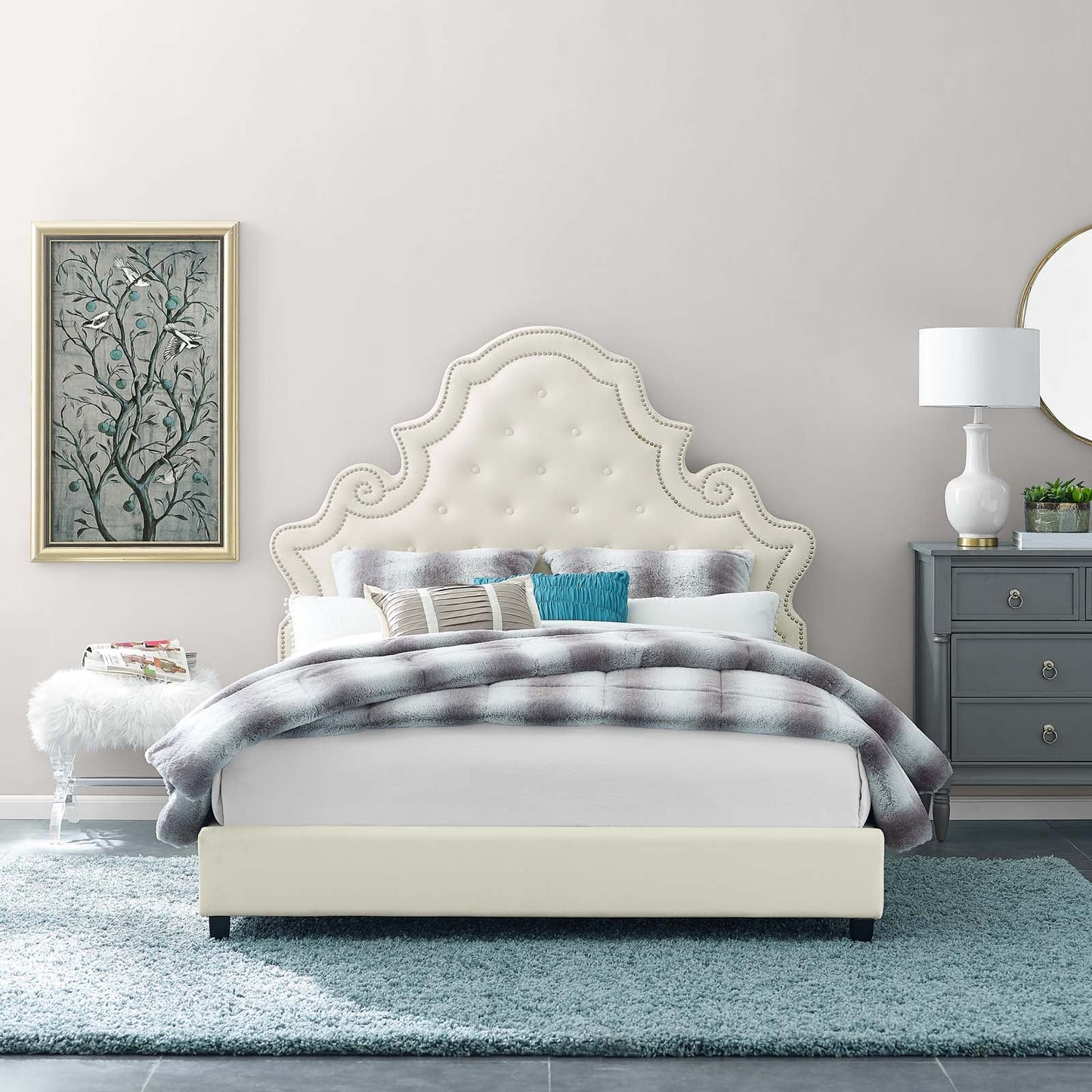 Modway Valentina Queen Tufted Nailhead Performance Velvet Platform Bed - MOD-5808
