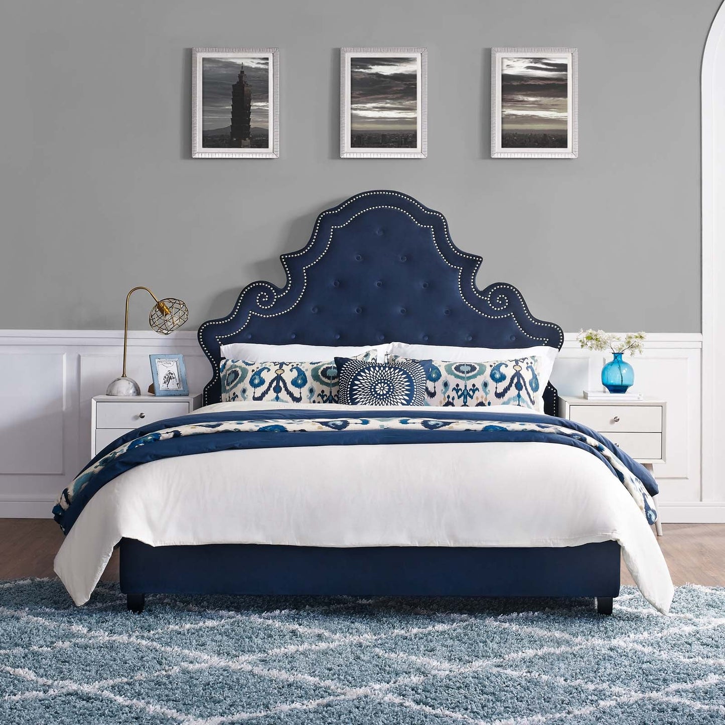 Modway Valentina Queen Tufted Nailhead Performance Velvet Platform Bed | Beds | Modishstore-20
