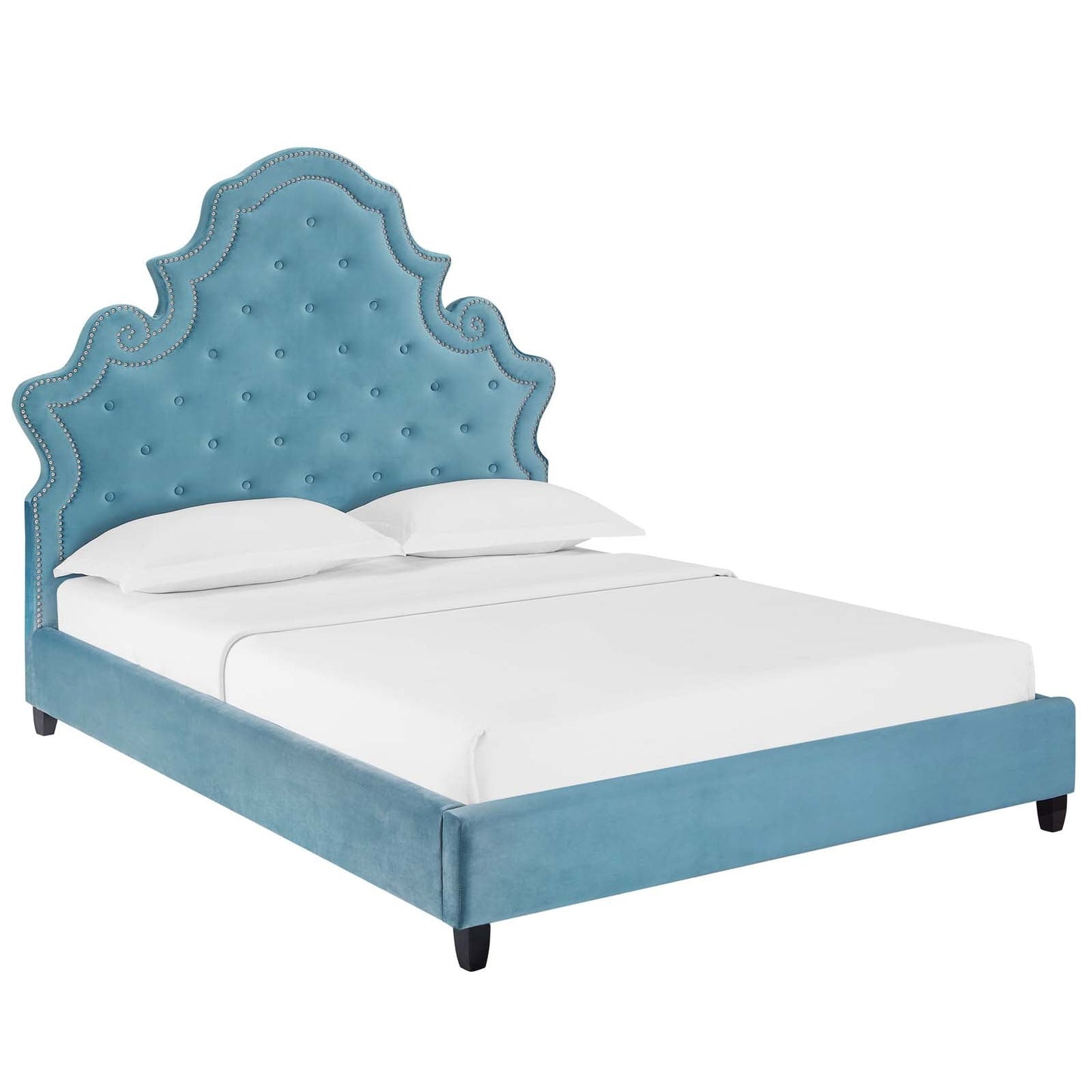 Modway Valentina Queen Tufted Nailhead Performance Velvet Platform Bed | Beds | Modishstore-13