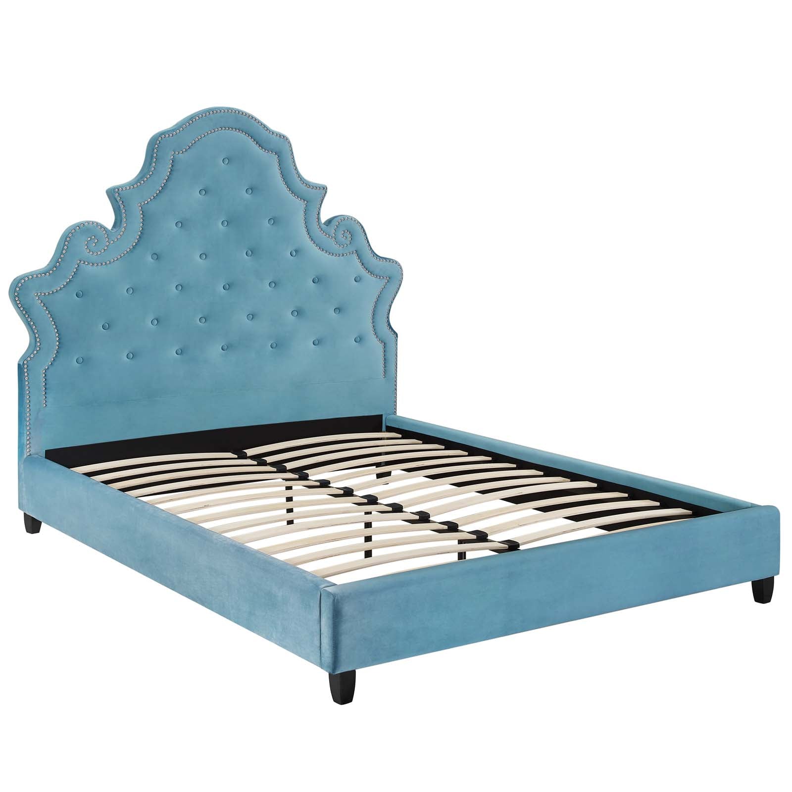 Modway Valentina Queen Tufted Nailhead Performance Velvet Platform Bed | Beds | Modishstore-12