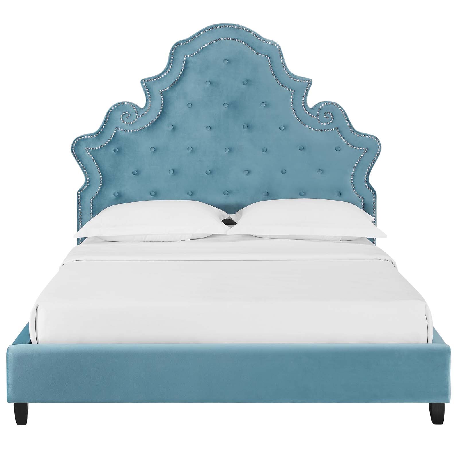 Modway Valentina Queen Tufted Nailhead Performance Velvet Platform Bed | Beds | Modishstore-16