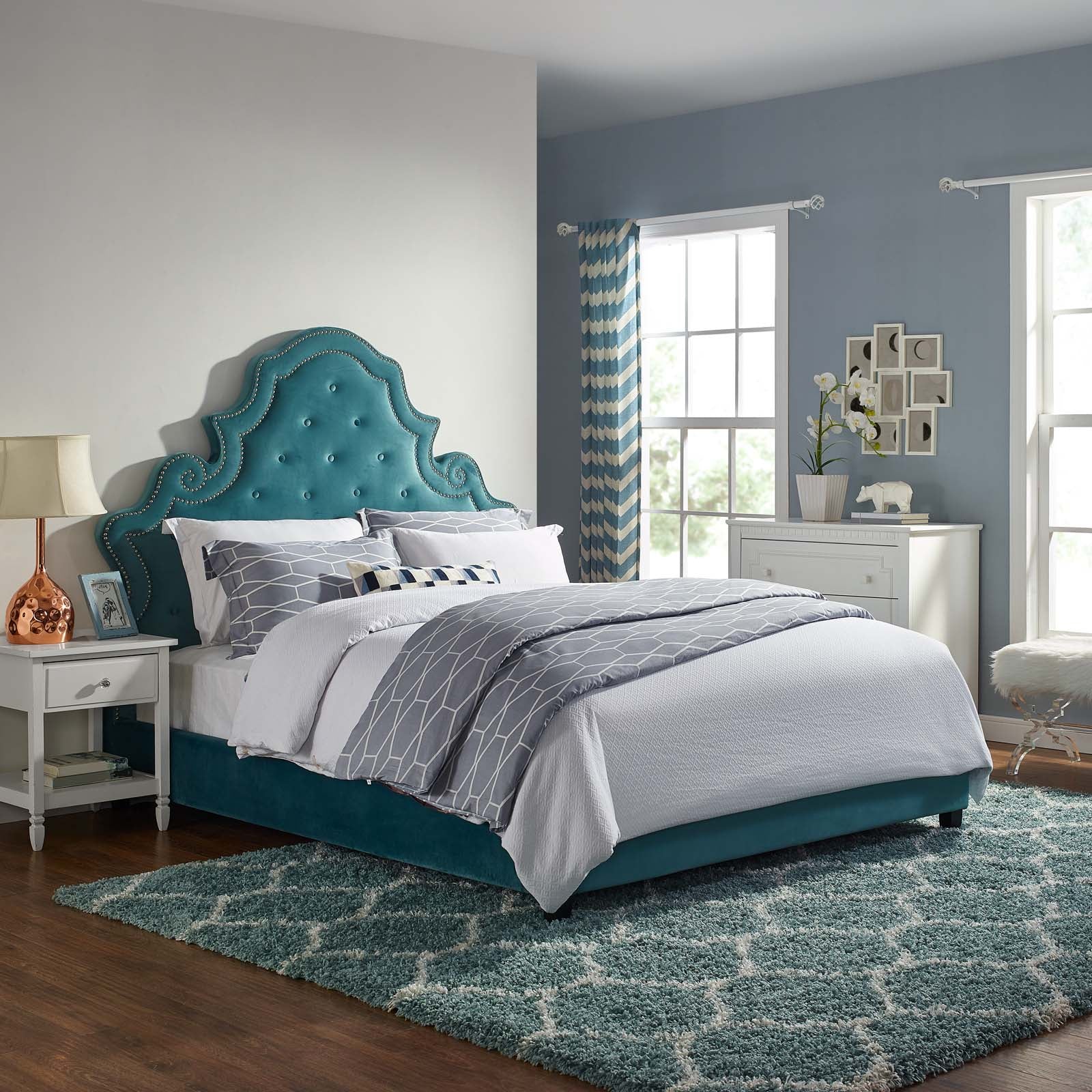 Modway Valentina Queen Tufted Nailhead Performance Velvet Platform Bed | Beds | Modishstore-10