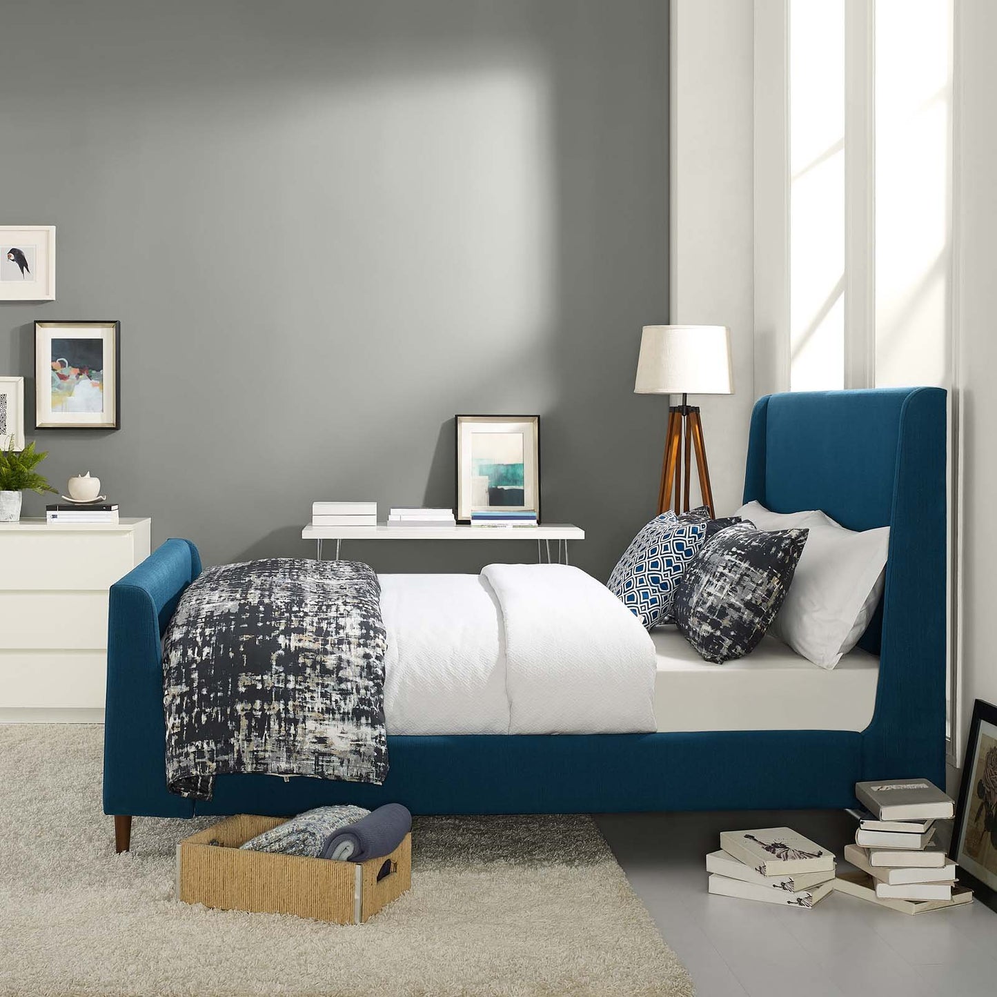Modway Aubree Queen Upholstered Fabric Sleigh Platform Bed