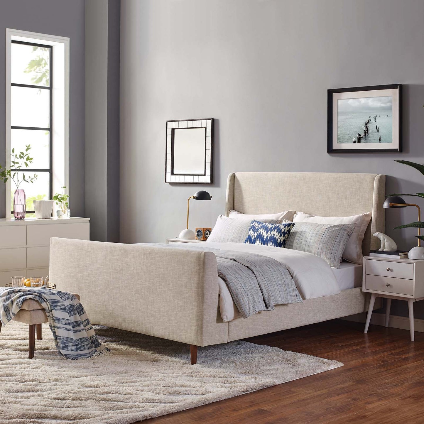 Modway Aubree Queen Upholstered Fabric Sleigh Platform Bed