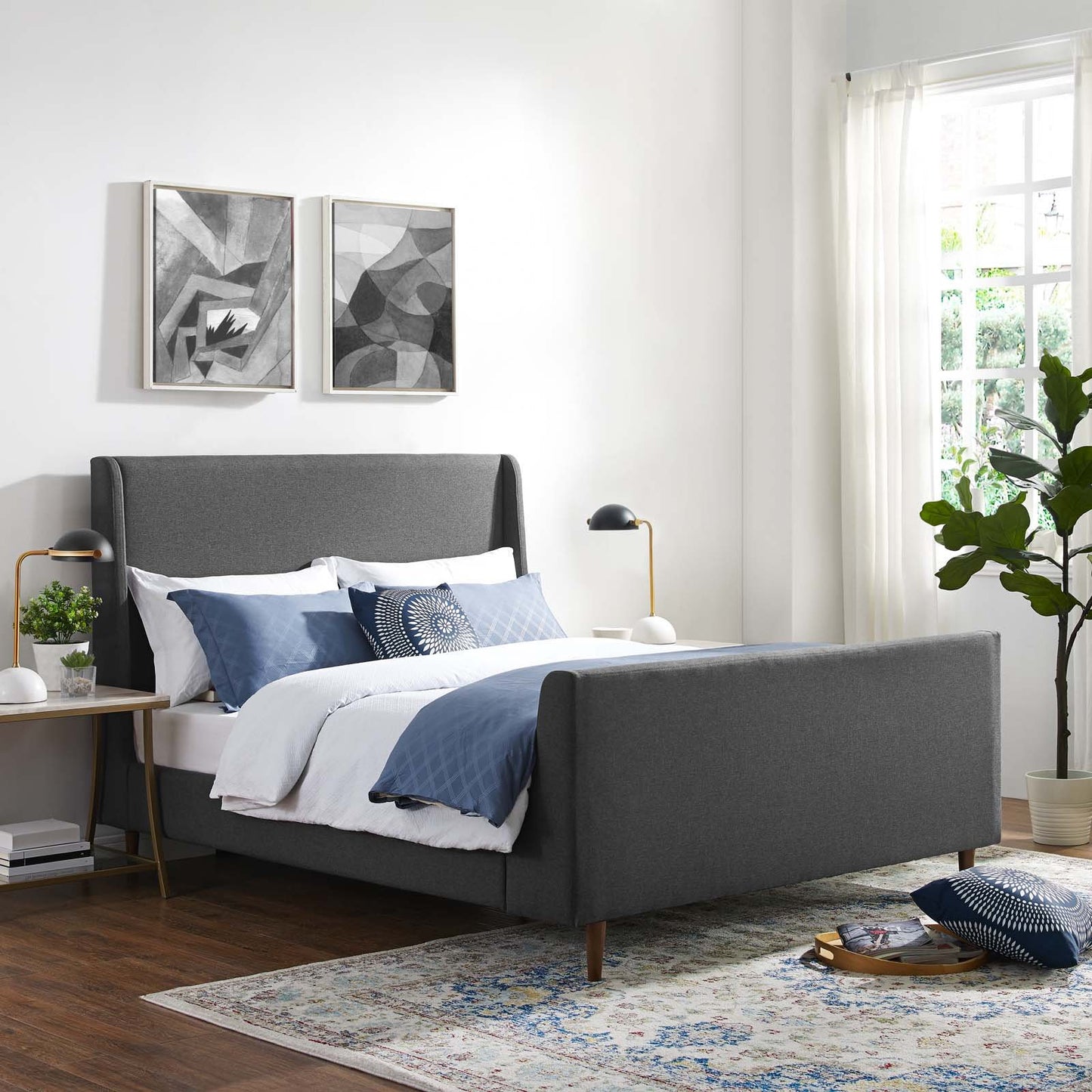 Modway Aubree Queen Upholstered Fabric Sleigh Platform Bed