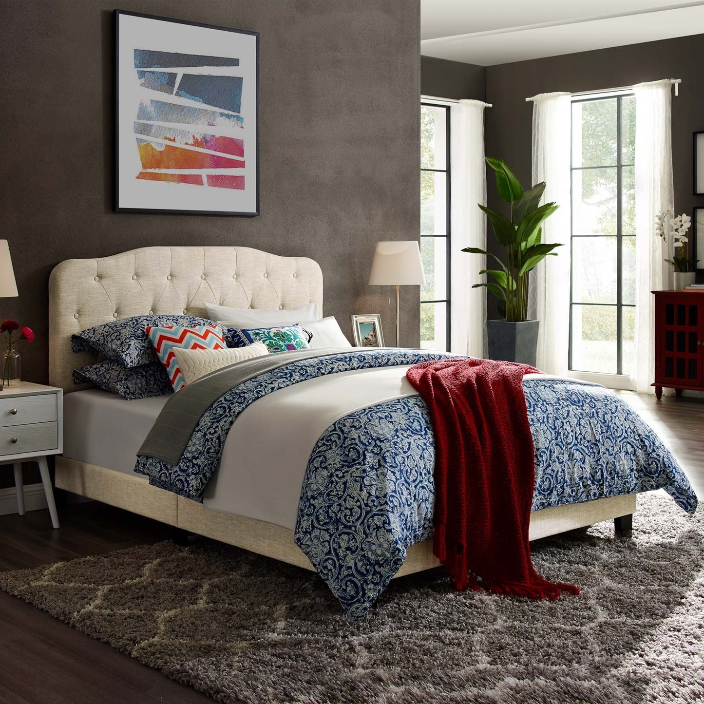 Modway Amelia King Upholstered Fabric Bed