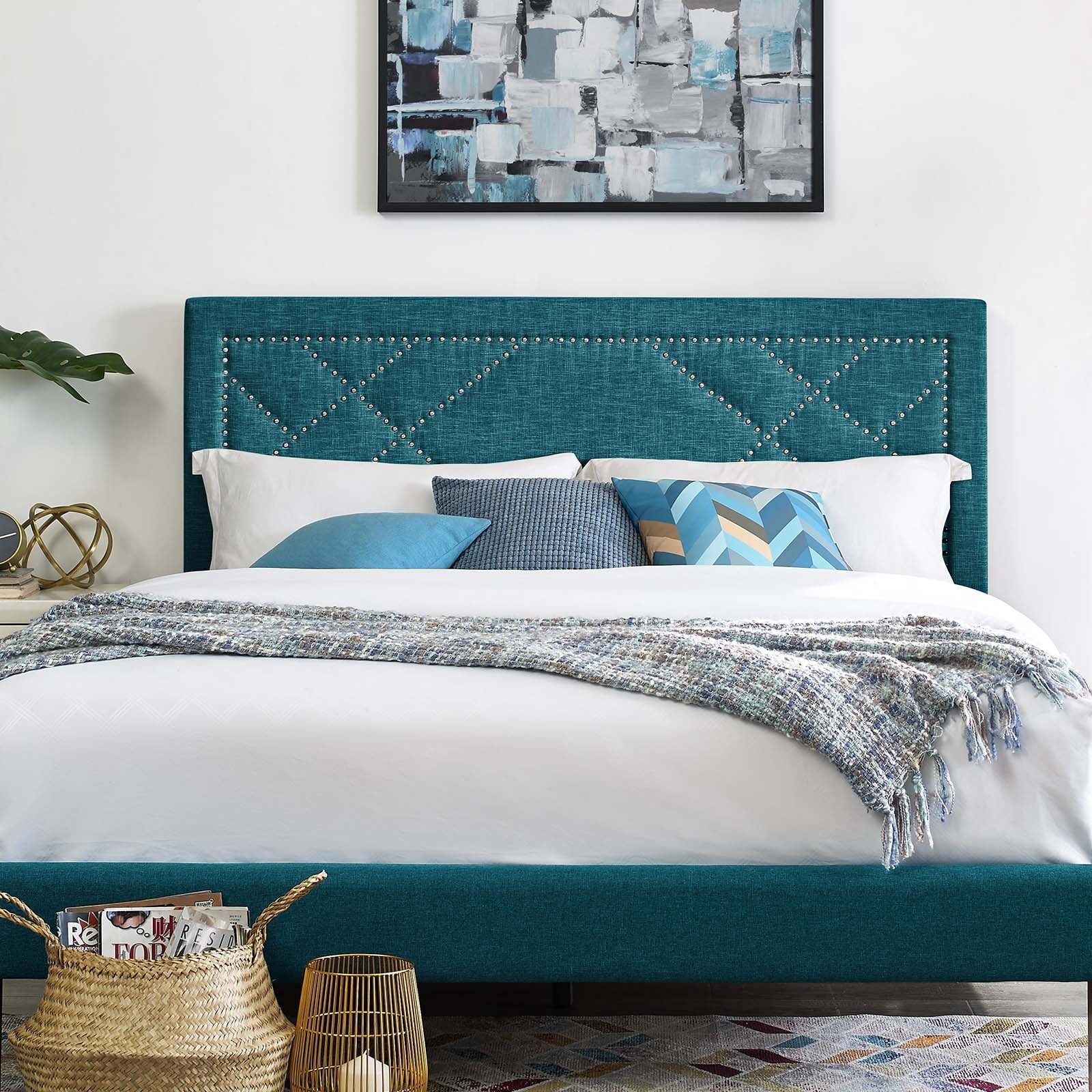 Modway Reese Nailhead Full / Queen Upholstered Linen Fabric Headboard | Headboards | Modishstore-15
