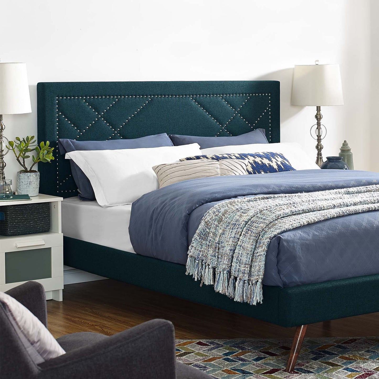 Modway Reese Nailhead King and California King Upholstered Linen Fabric Headboard