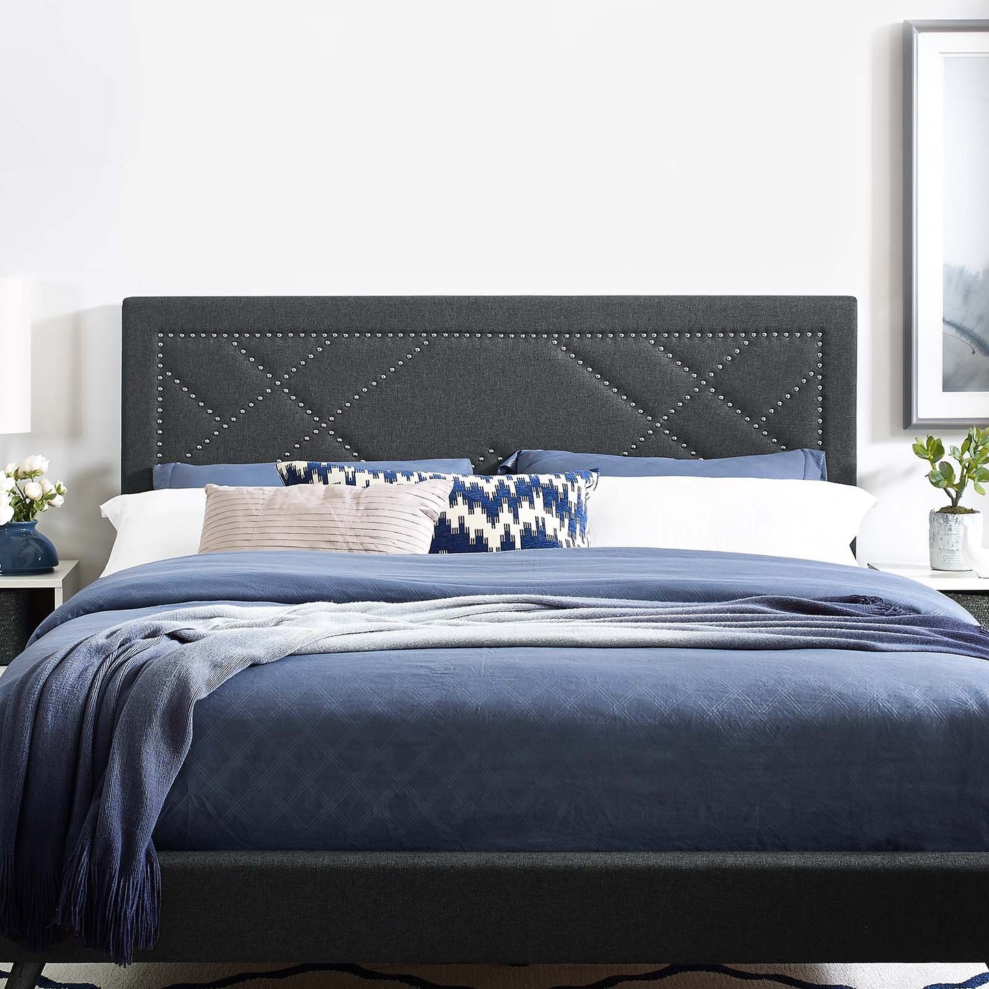 Modway Reese Nailhead King and California King Upholstered Linen Fabric Headboard