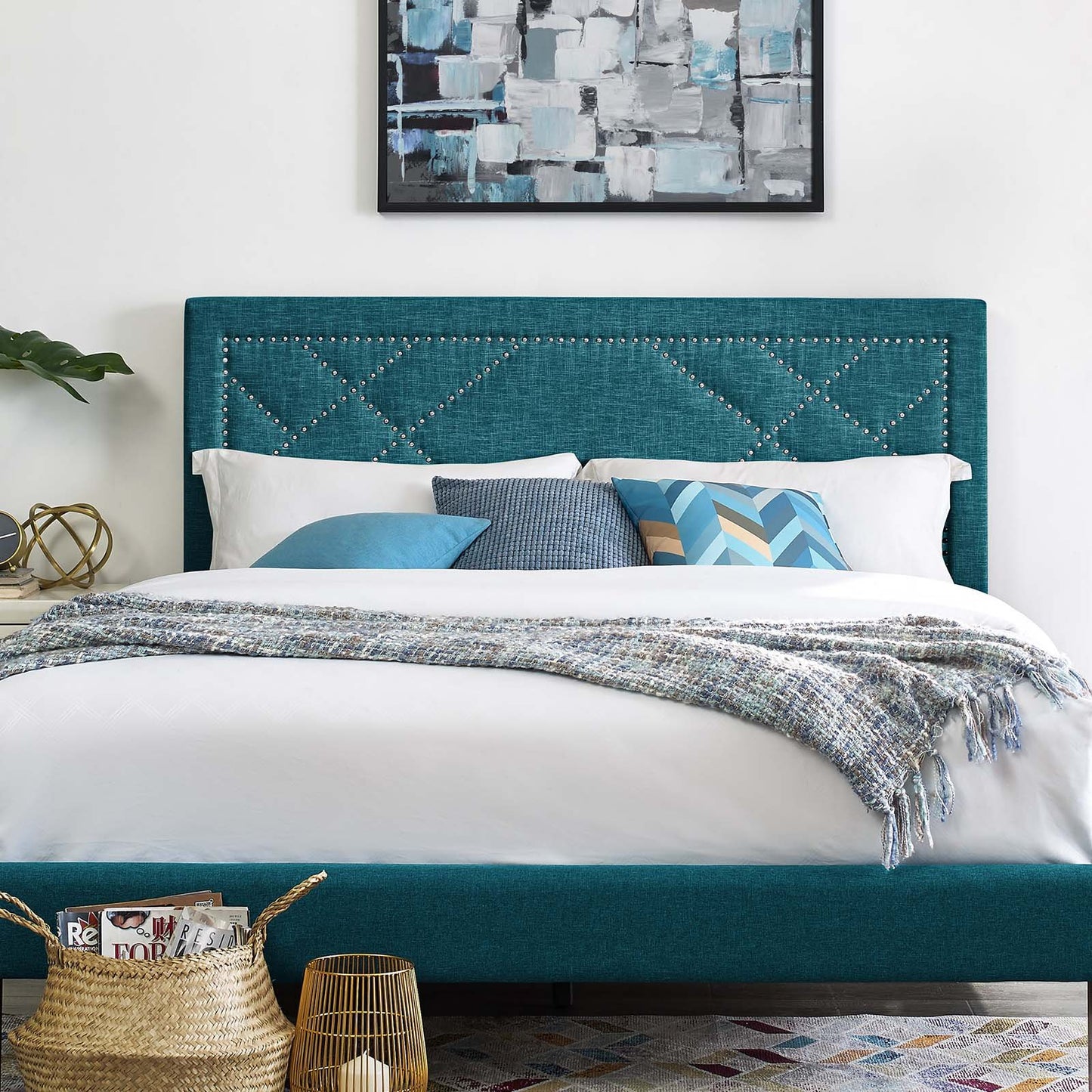Modway Reese Nailhead King and California King Upholstered Linen Fabric Headboard