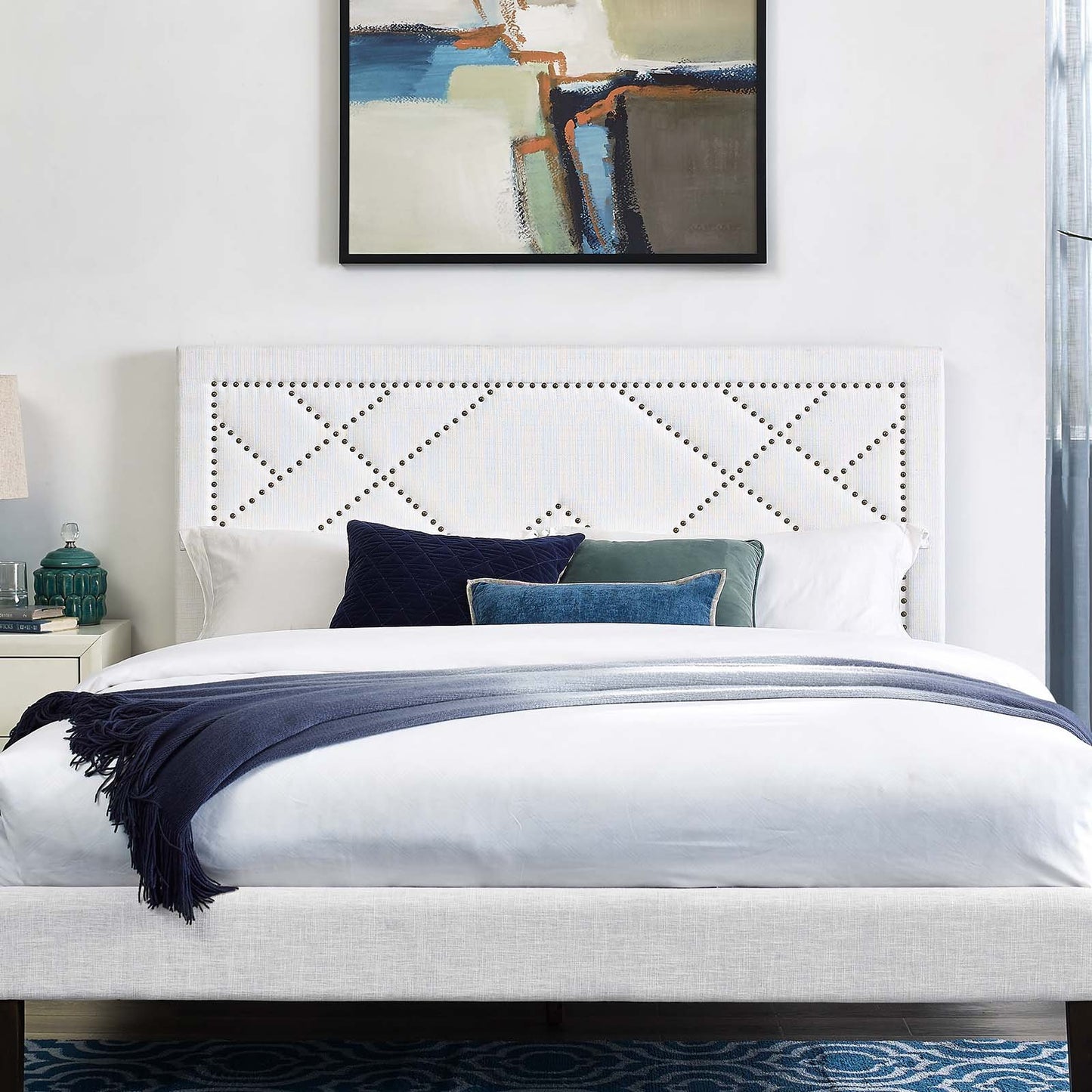 Modway Reese Nailhead King and California King Upholstered Linen Fabric Headboard