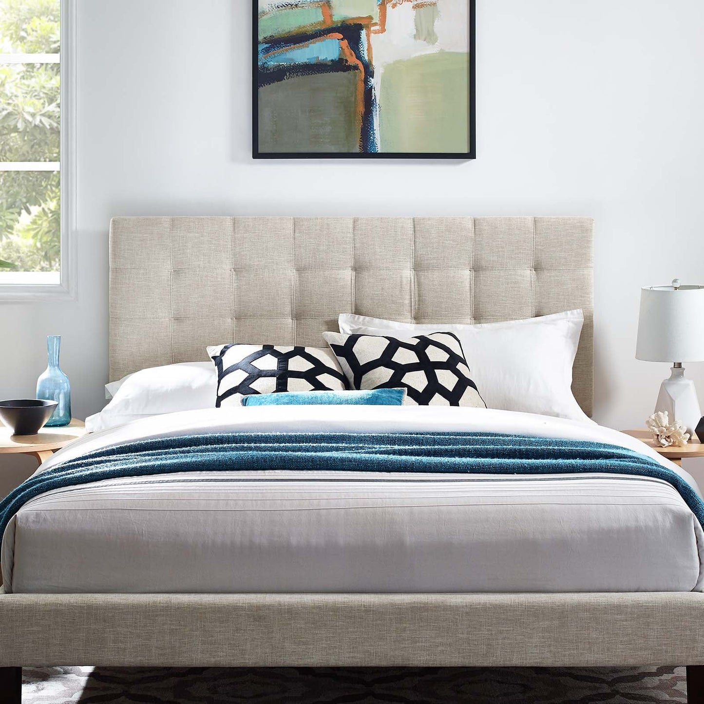 Modway Paisley Tufted Twin Upholstered Linen Fabric Headboard | Headboards | Modishstore-6
