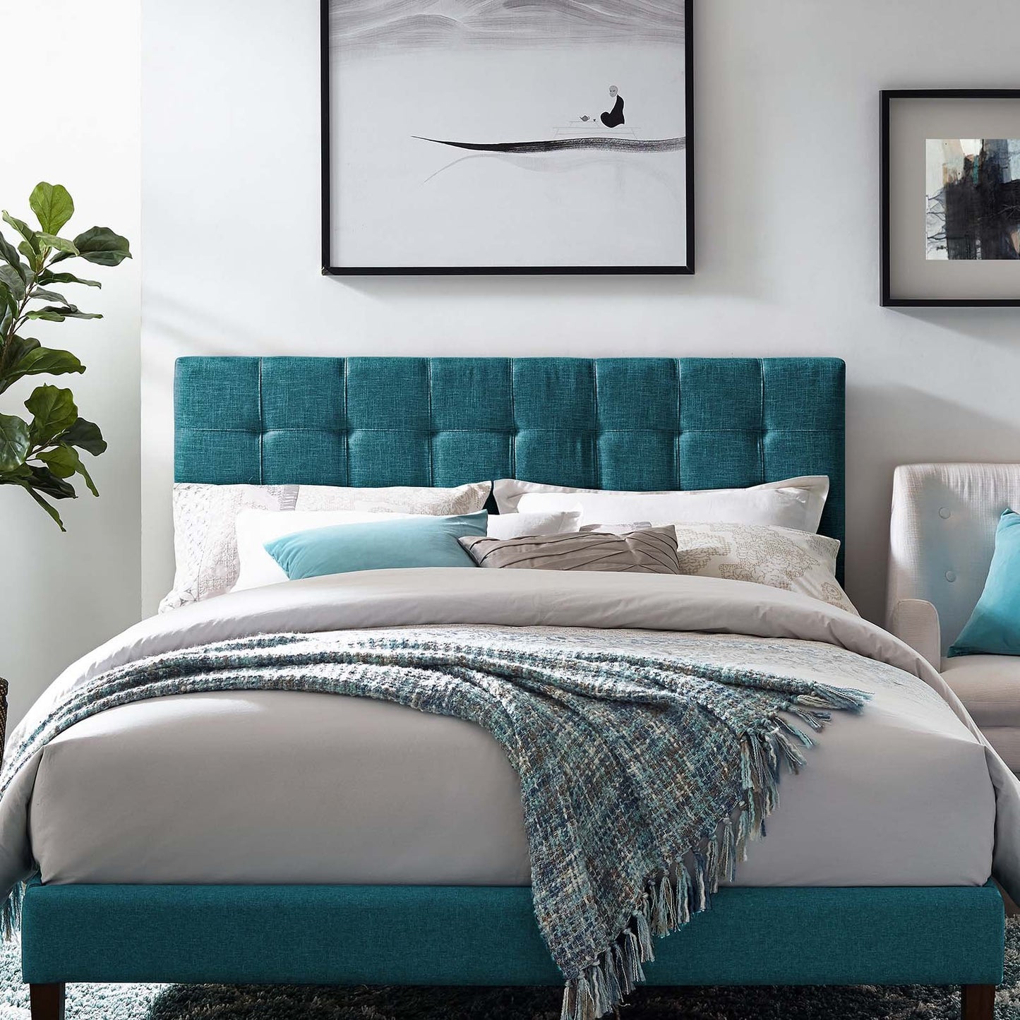 Modway Paisley Tufted Full / Queen Upholstered Linen Fabric Headboard