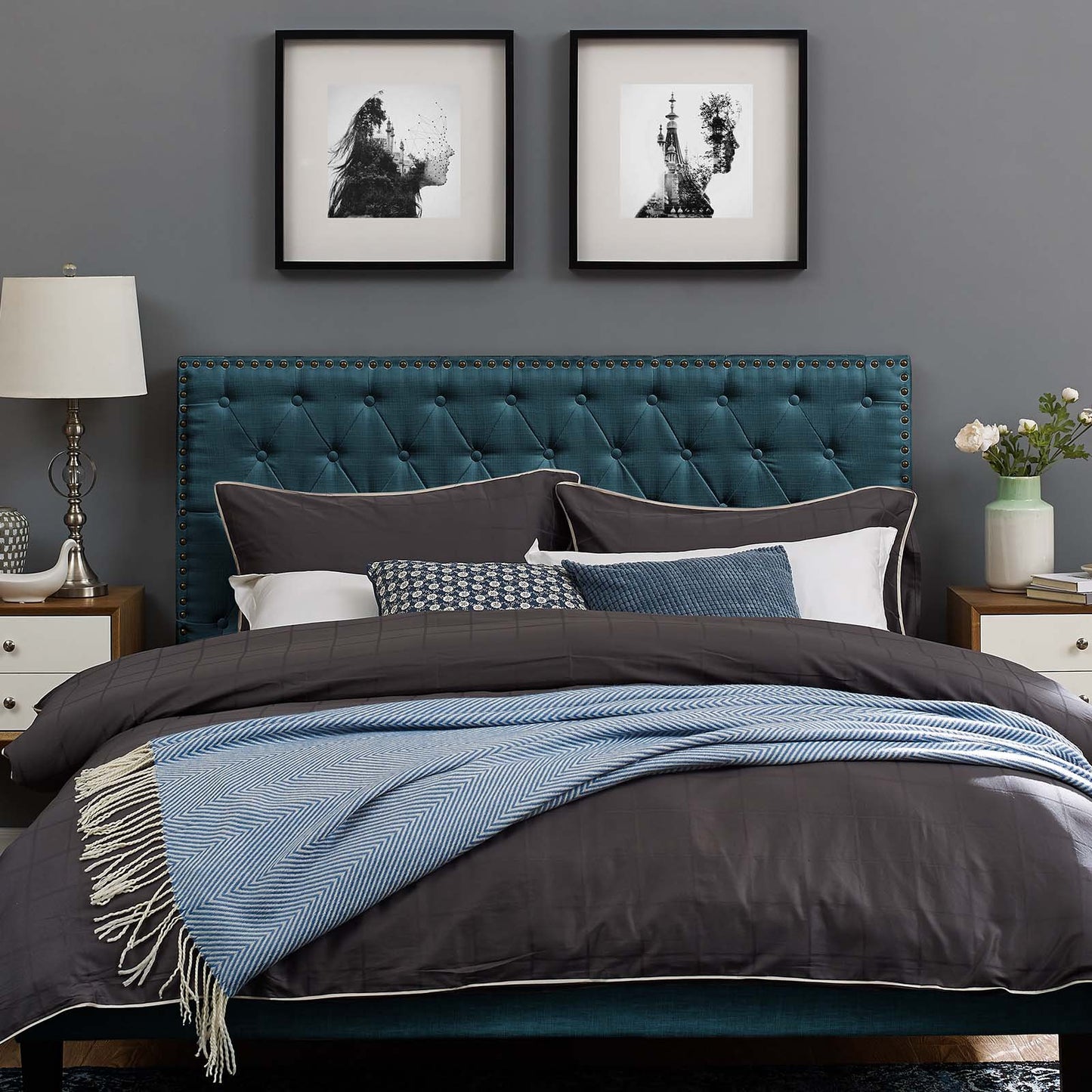 Modway Helena Tufted Full / Queen Upholstered Linen Fabric Headboard