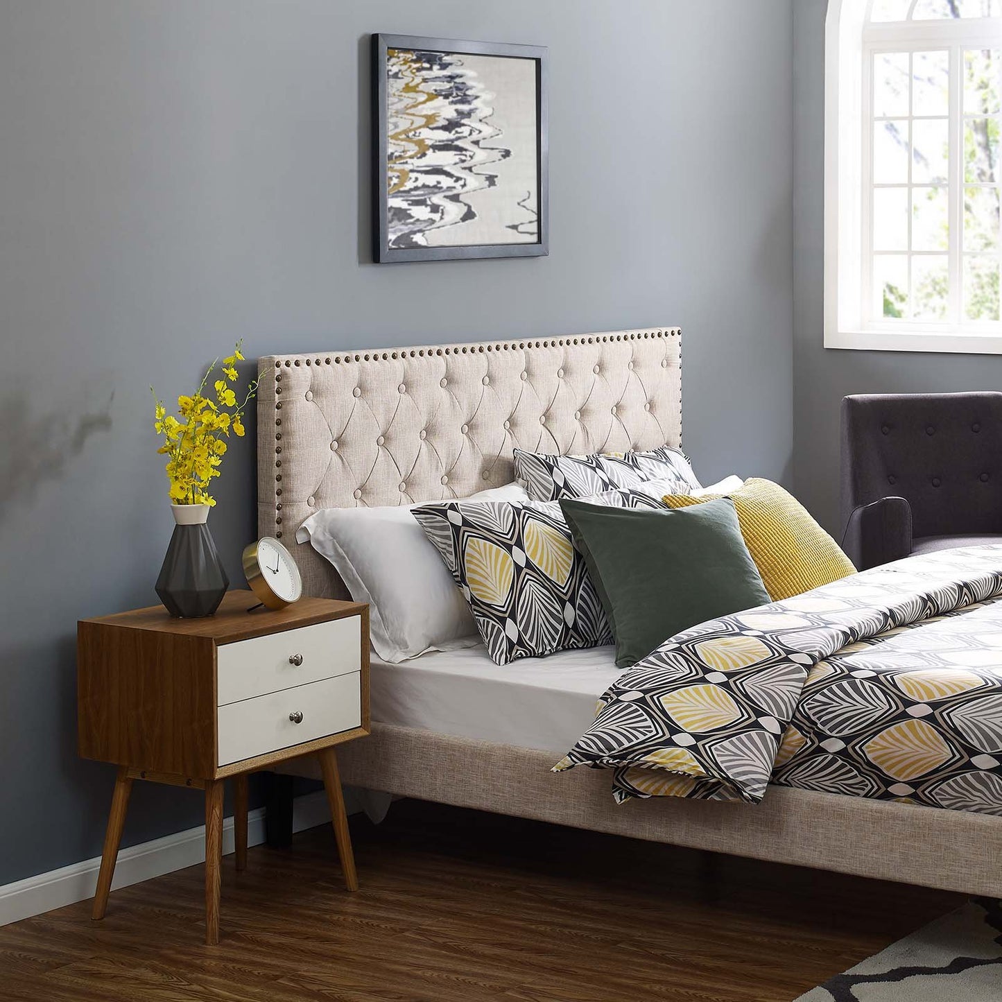 Modway Helena Tufted Full / Queen Upholstered Linen Fabric Headboard