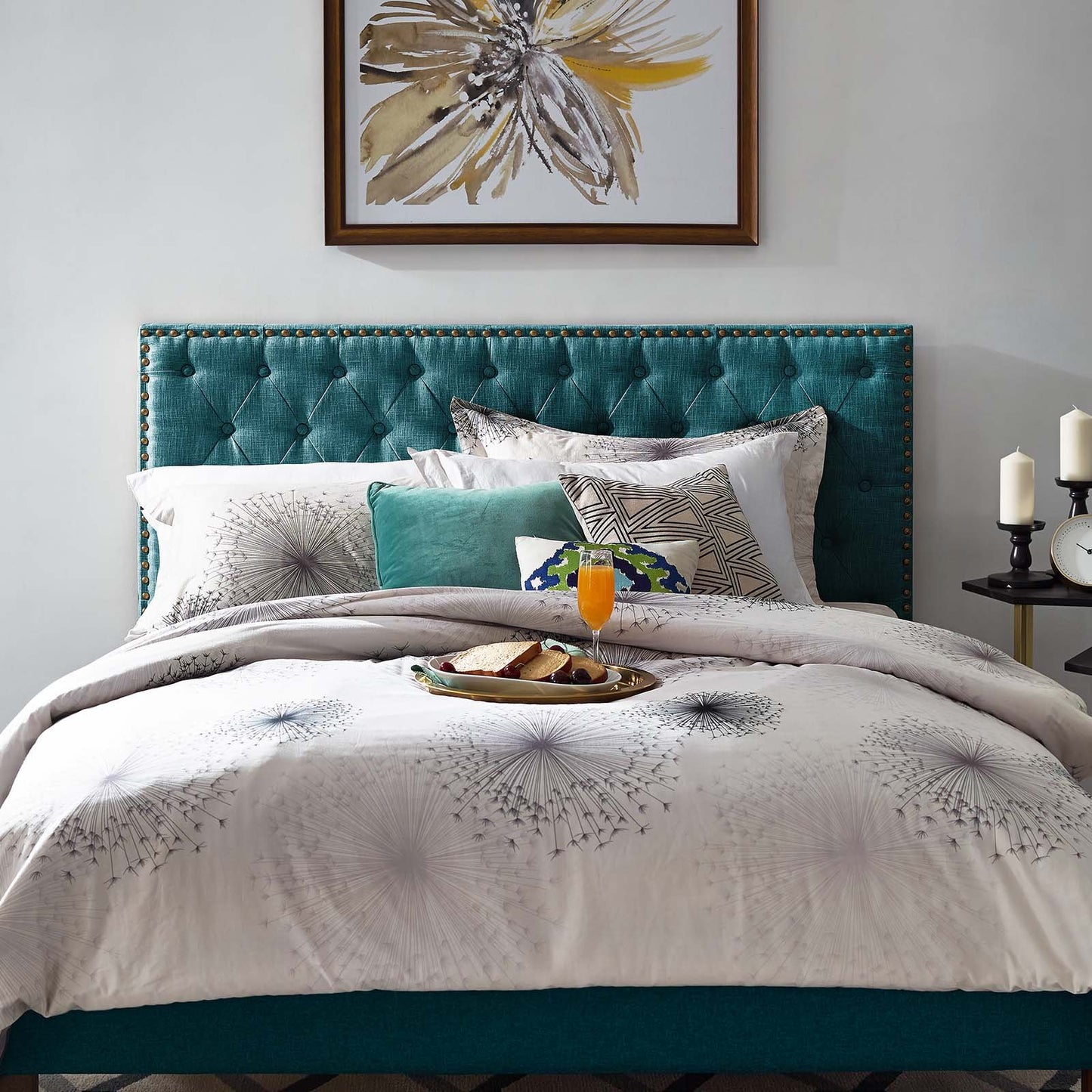 Modway Helena Tufted Full / Queen Upholstered Linen Fabric Headboard