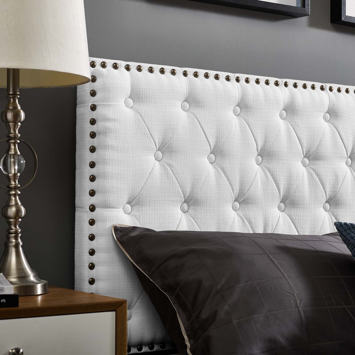 Modway Helena Tufted Full / Queen Upholstered Linen Fabric Headboard
